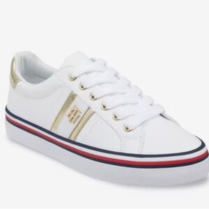Tommy Hilfiger Fentii Sneaker. Fentii sneaker. White with gold trim. Size 7.5